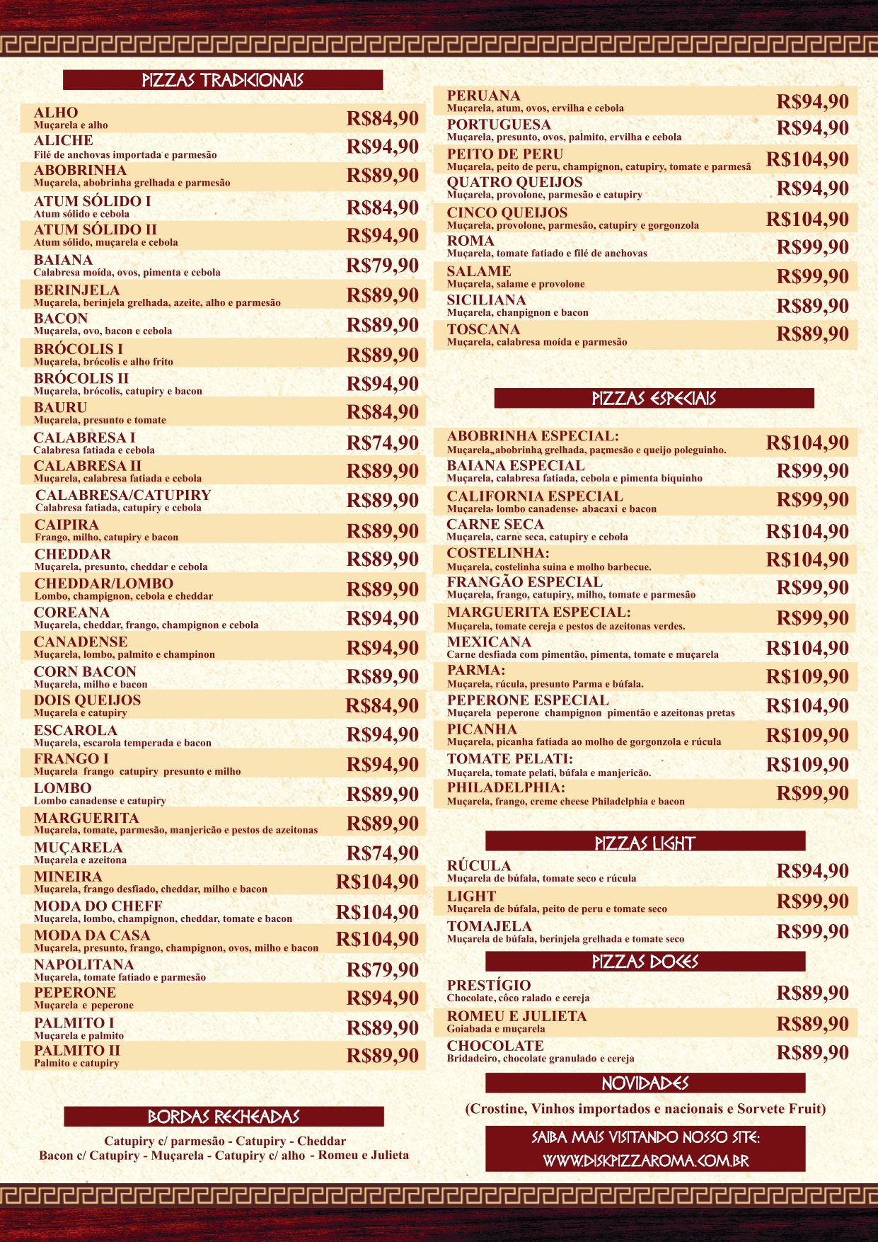 Cardápio Disk pizza Roma
